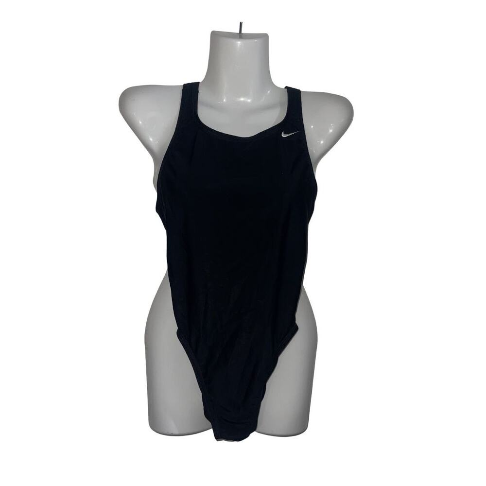 Nike Swoosh Logo Black One Piece Swimsuit Size 6 Athletic Fitness Swimming